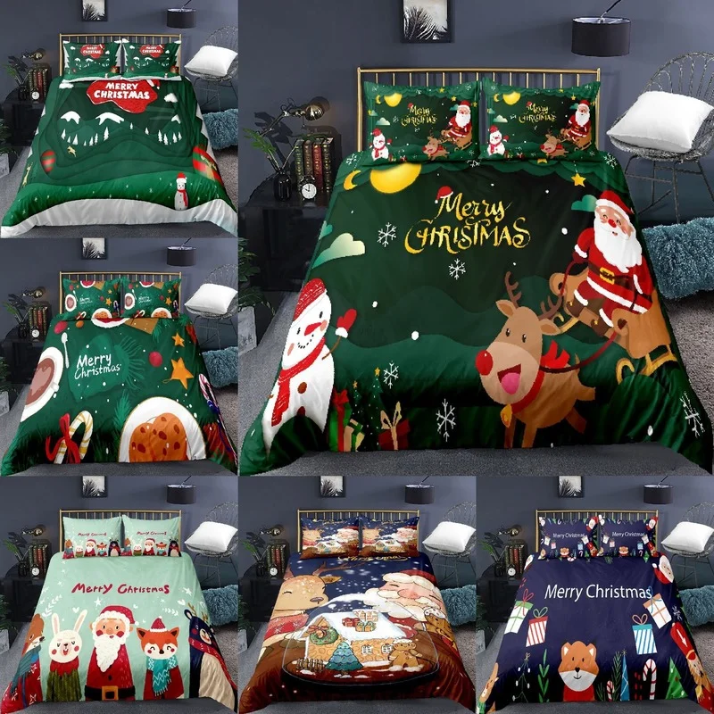 

Комплект постельного белья на Рождество, хлопковый мультяшный комплект из 2/3 предметов, пододеяльник, домашнее односпальное/двуспальное од...