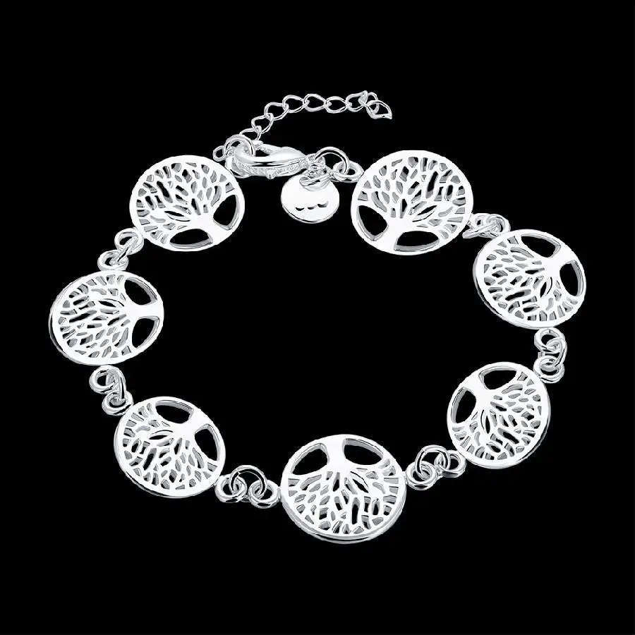 

Retro Silver Plated Fine Jewelry Tree of Life Bracelet for Women Personality Bracelets&Bangle Charm Women Fashion Birthday Gift
