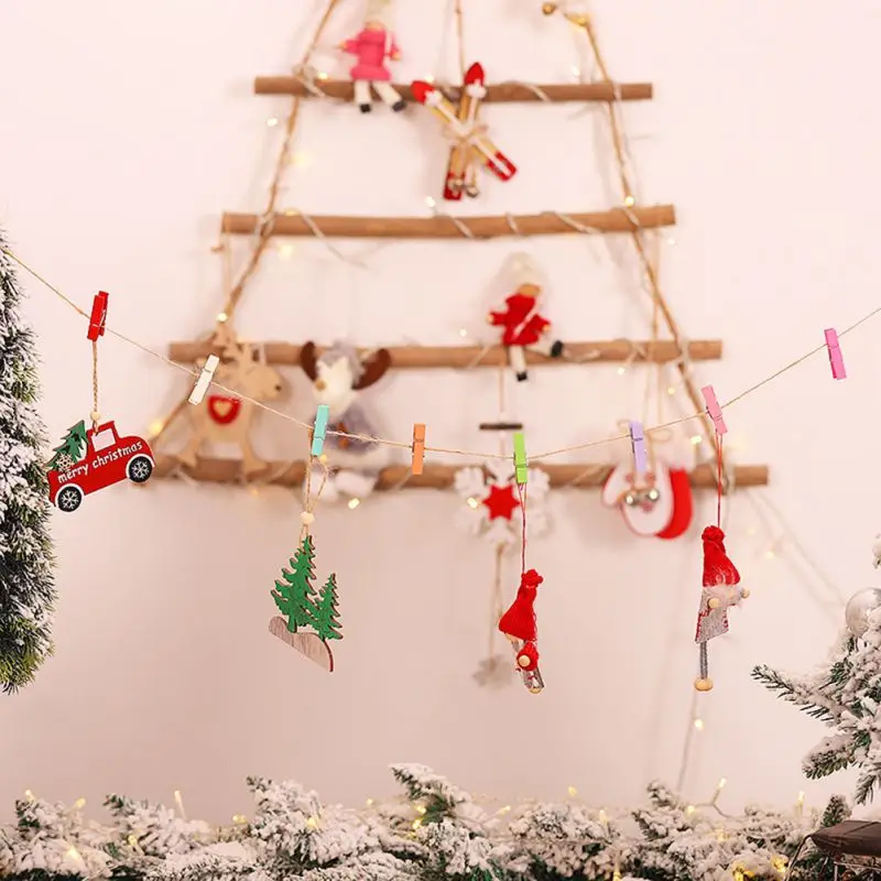 

20 PCS Natural Wooden Clothespins Photo Paper Peg Pin Craft Clips With Natural Twine Colored Clips Newest