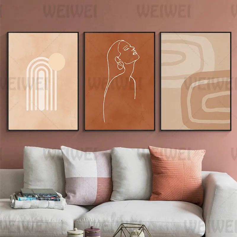 

Cat and Butterfly Canvas Painting Abstract Home Decoration Living Room Wall Poster Terracotta Color Bedroom Print Simple Line