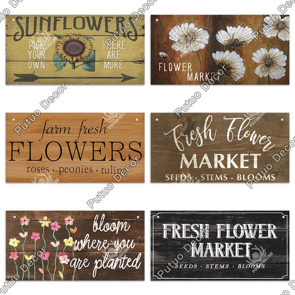 

Putuo Decor Flower Wooden Sign Garden Hanging Plaques Flower Market Decor Gift Tags for Garden Wall Decor Rustic Home Decoration