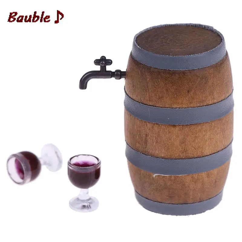1:12 Miniature Wine Beer Barrel Cask Keg and Glass Set for Dolls House DecorationScale Dollhouse Accessories |