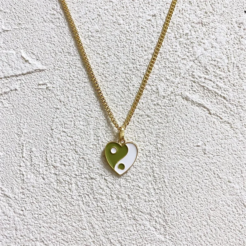 

Canner Vintage Gossip Tai Chi Heart Necklace Simple Yin Yang Choker Necklaces For Women Girls Couples' Gift Fashion Jewelry W6