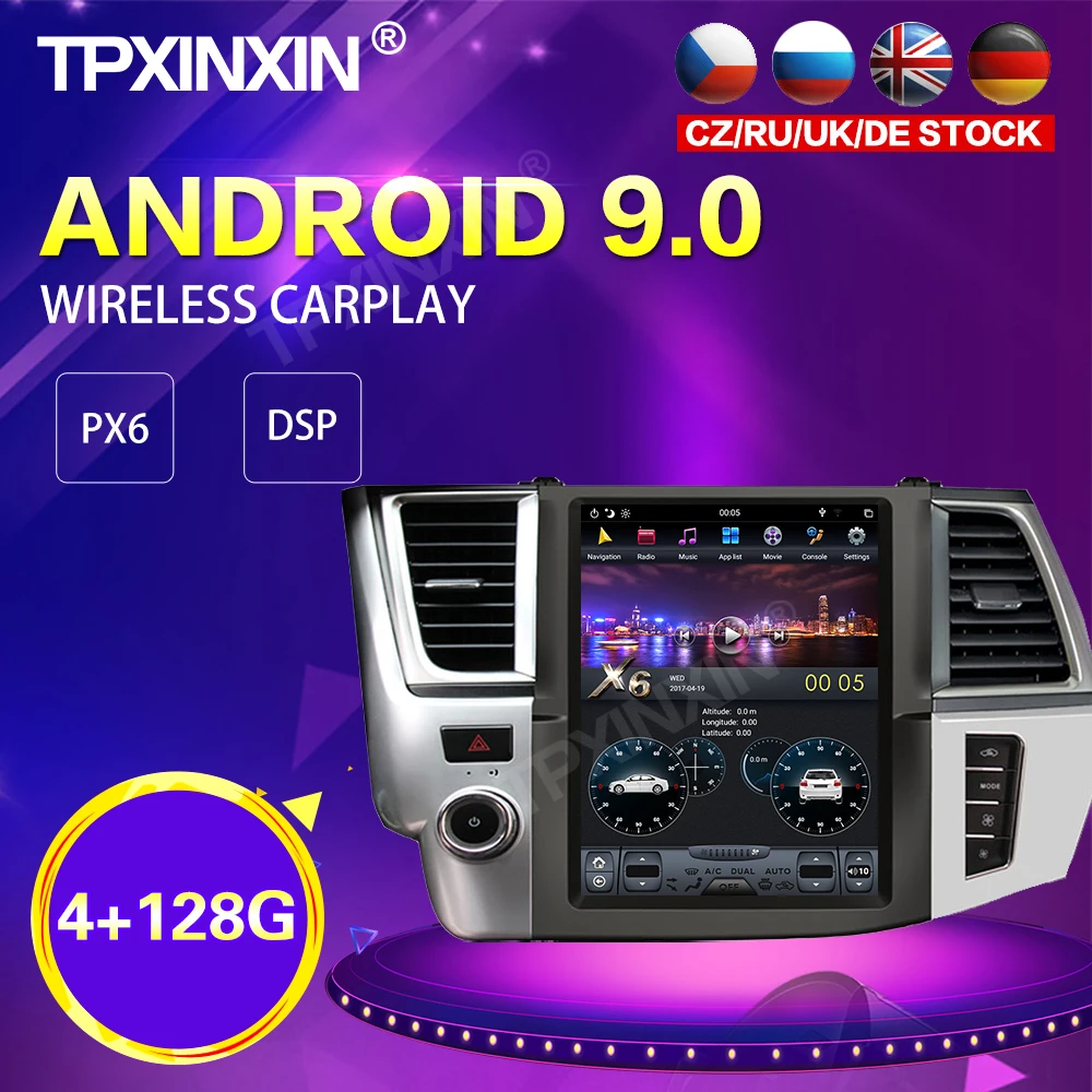 

PX6 IPS Android 9.0 4+128G Tesla Style Car Radio For Toyota Highlander 2014-2018 GPS Navi Stereo Recoder Head Unit DSP Carplay