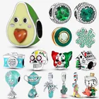 Зеленая коллекция, подвески в виде авокадо, кактуса, подходят для оригинального браслета Pandora, женские Украшения сделай сам из бисера, подарок