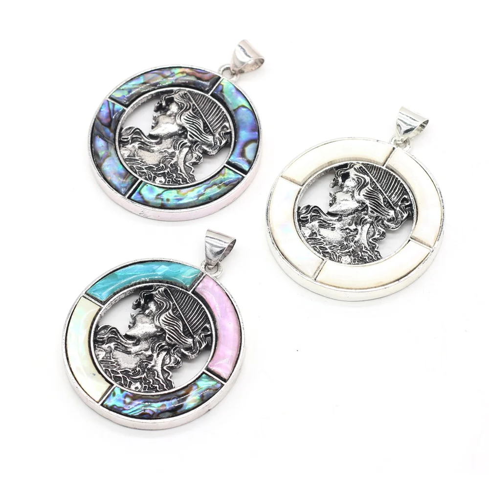 Подвеска из натуральной ракушки Изысканная круглая форма белая черная Раковина