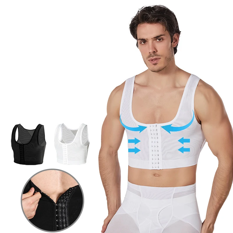 

HaleyChan Mens Compression Corset Vest Body Shaper Workout Back Support Gynecomastia Shapewear Fajas Para Hombres Chest Binder