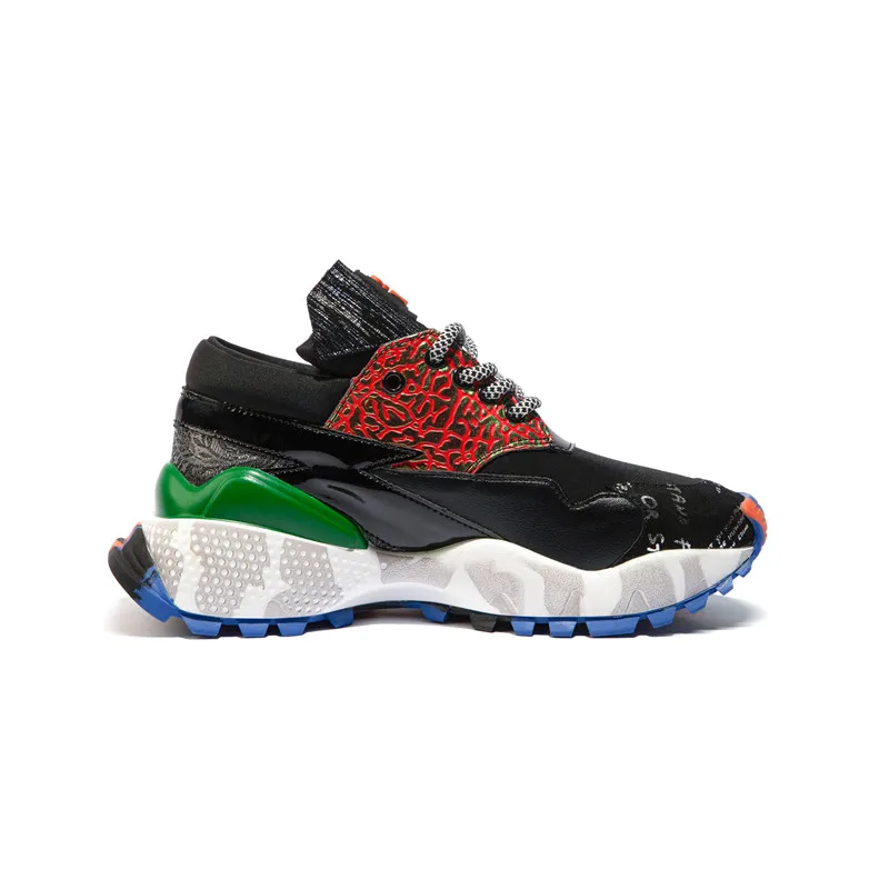 Женские кроссовки из натуральной кожи MORAZORA черные на плоской платформе шнуровке