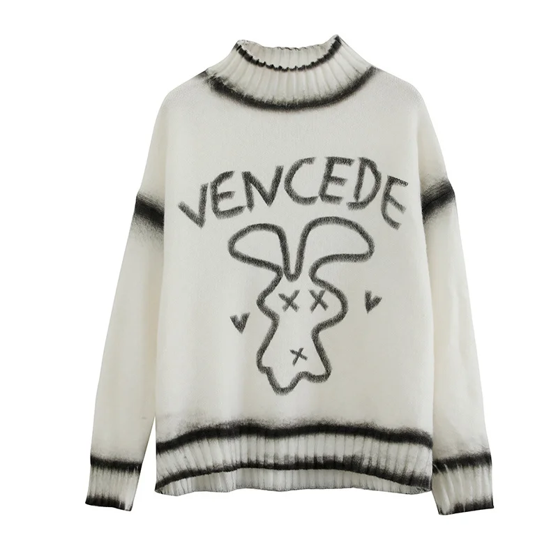 Женский свободный свитер корейской версии с принтом кролика и