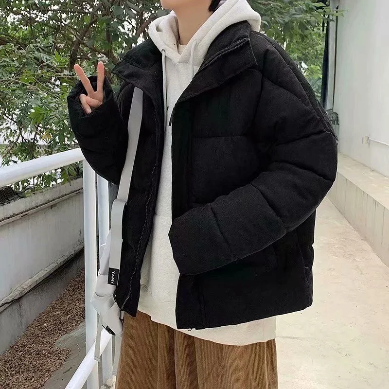 Winter Jacket Men Warm Fashion Retro Thicken Corduroy Coat Men Streetwear Loose Casual Stand-up Collar Short Coat Mens Outwear