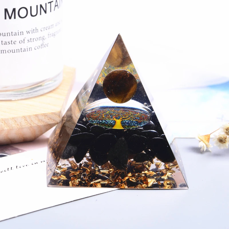 

AuroraOrgone тигровый глаз Хрустальная сфера и обсидиан кварцевый ОРГОН Пирамида 60 мм энергии Рейки Исцеление чакра Медитация