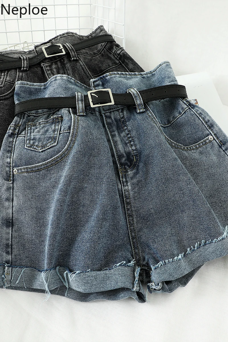 Женские джинсовые шорты с высокой талией Neploe повседневные свободные на молнии