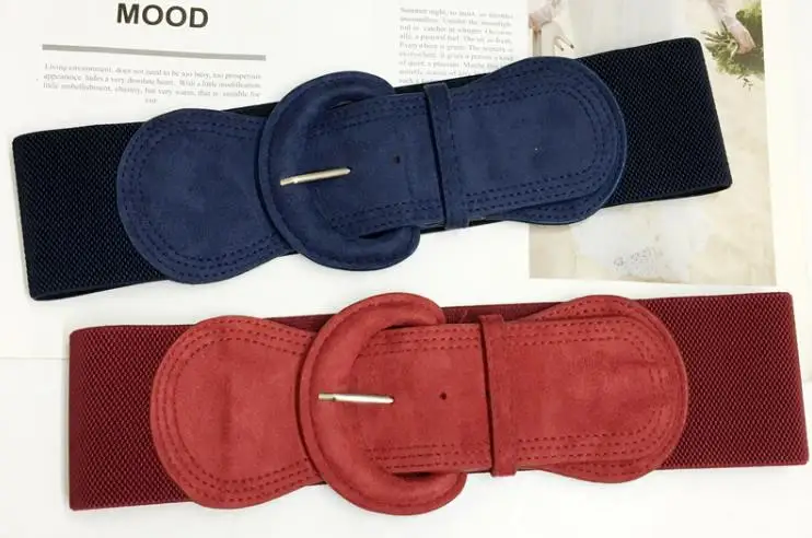 Женский широкий пояс из искусственной замши с эластичной резинкой на талии