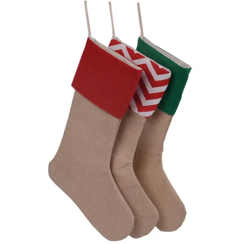 12*18 дюймов холст Подарочный Рождественский чулок сумки Простые мешковины носки мешок для конфет Рождество украшения LX8101