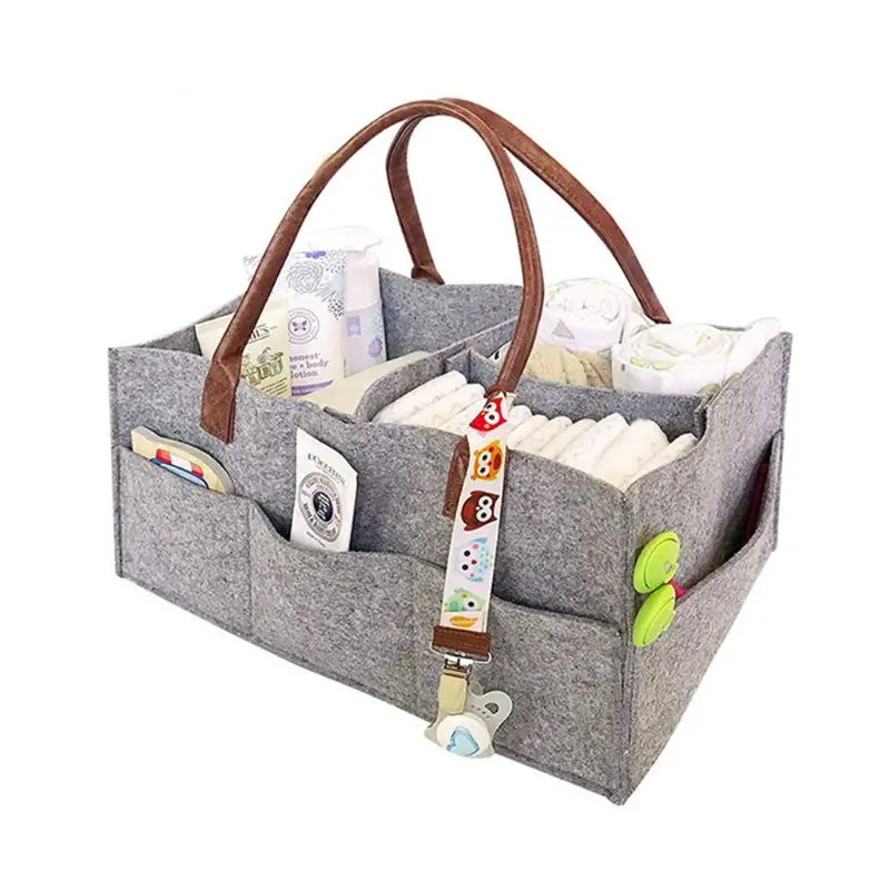 

Baby Diaper Organizer Foldable Felt Storage Bag Portable Multi-function Changeable Compartments for Mom Newborn Kids Nappies