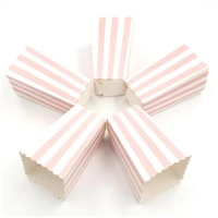 12pcslot stripe pink disposable paper popcorn boxe birthday party baby shower candy packaging bag gift kids party decor supplie