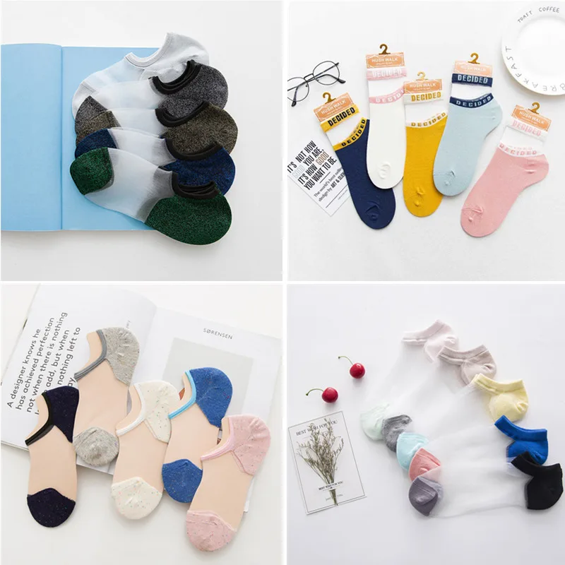 Женские летние шелковые носки LIONZONE забавные повседневные прозрачные дышащие