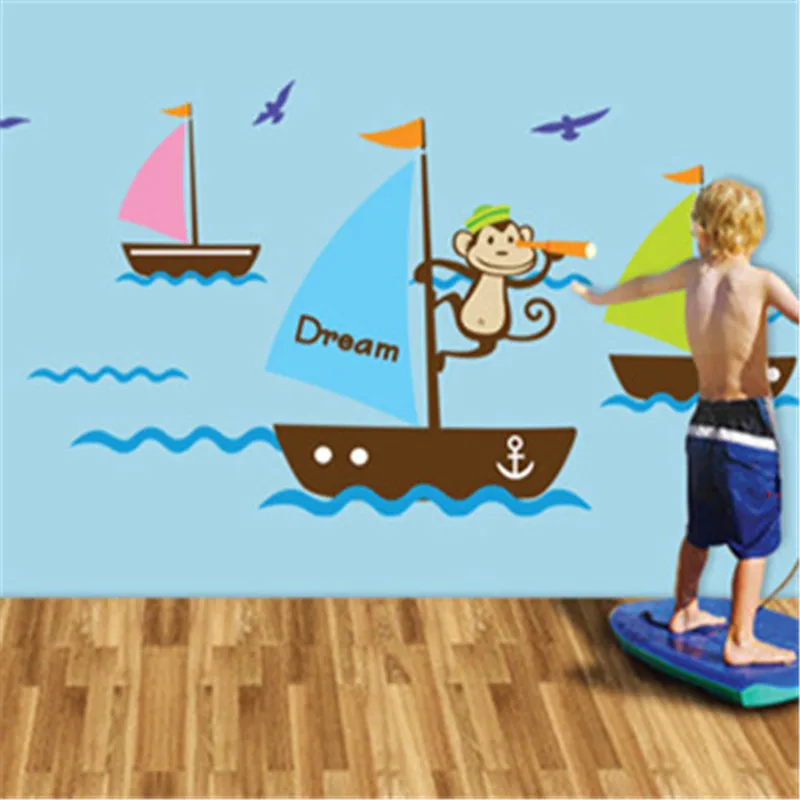 Забавные наклейки на стену с пиратским кораблем остров сделай сам облака