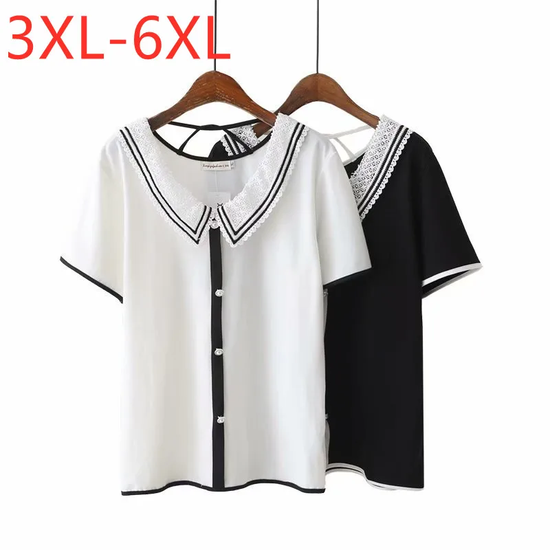 

Новинка 2021 Летняя женская обувь размера плюс Топы для женщин с коротким рукавом свободные хлопковые Кнопка черного и белого цветов с декора...