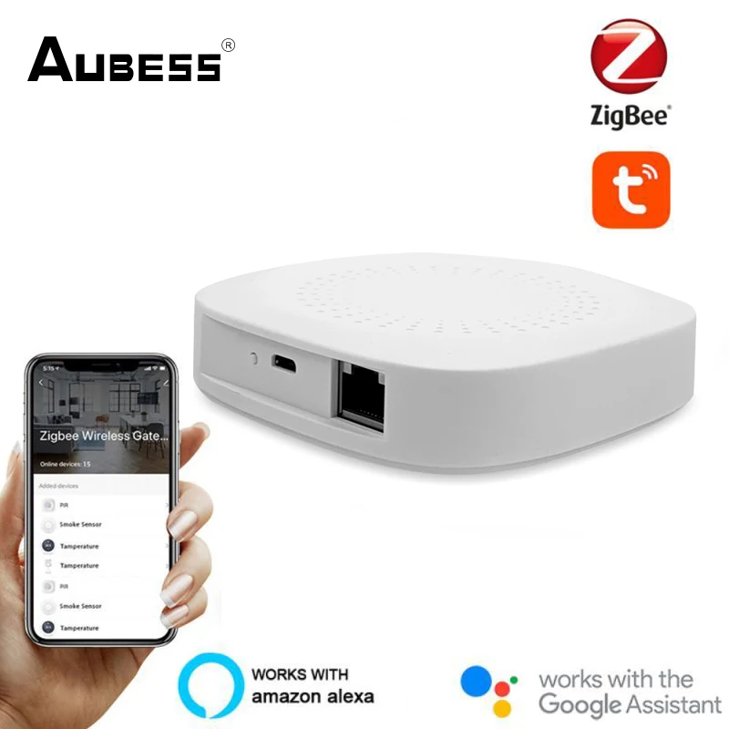 

Умный шлюз Aubess Tuya ZigBee, хаб для умного дома, мост, приложение Smart Life, беспроводной пульт дистанционного управления, работает с Alexa Google Home