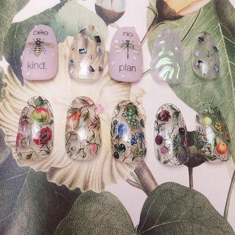 Новое поступление 3D наклейки для ногтей красный гриб Пчела и стрекоза клейкие