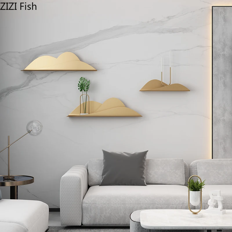 Настенная полка металлик золотые облака горный пик абстрактный фон украшение