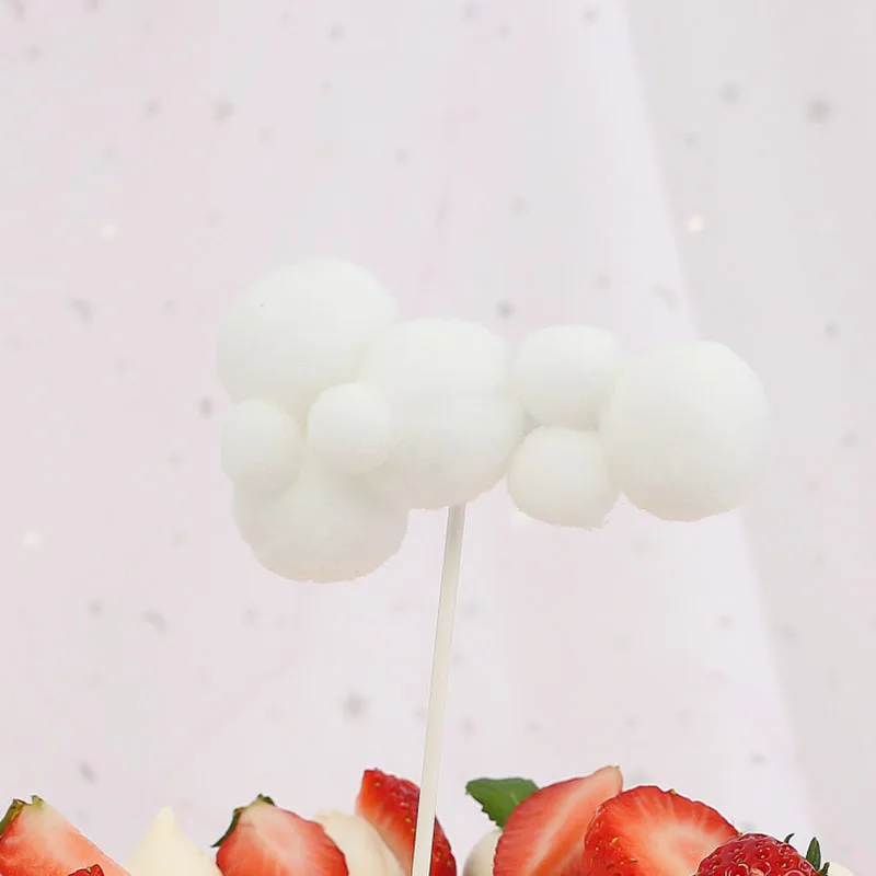 Cloud shape Pom-pom Colorful Cake Topper For Birthday Anniversary Party Cupcake Decoration Blue Pink White Baking Supplies Decor | Дом и сад
