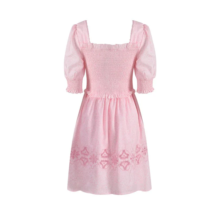 

2020 Pink Younger Puff Sleeve Floral Dress Summer New Women Dress H06104