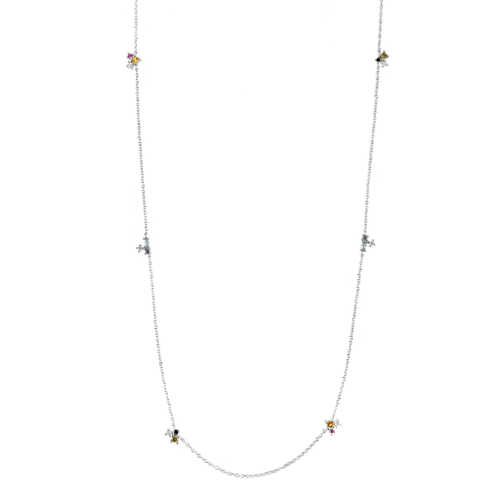 

925 Sterling Silver Olive Champagne Yellow Charms Three Zircon Long Chain Choker Necklace 2020 Rock Punk Jewelry Gift