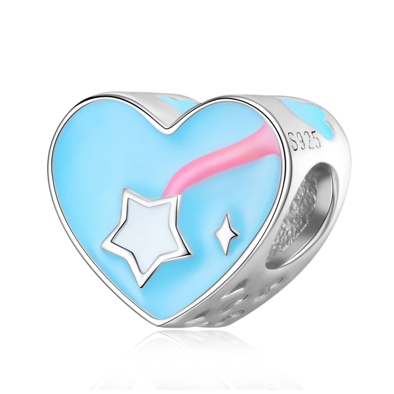 

Colorful Summer Meteor 925 Sterling Silver Heart-shaped Beads Fits Original LYNACCS Women Charms Bracelet DIY Jewelry Enamel