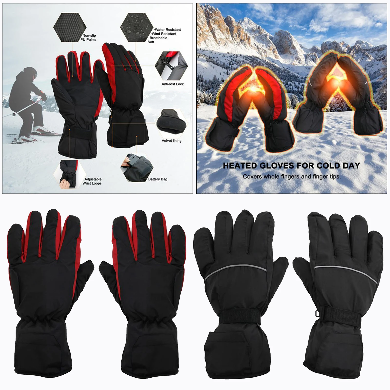 

Водонепроницаемые перчатки с электрическим подогревом на батарейках, теплые перчатки для занятий спортом на открытом воздухе