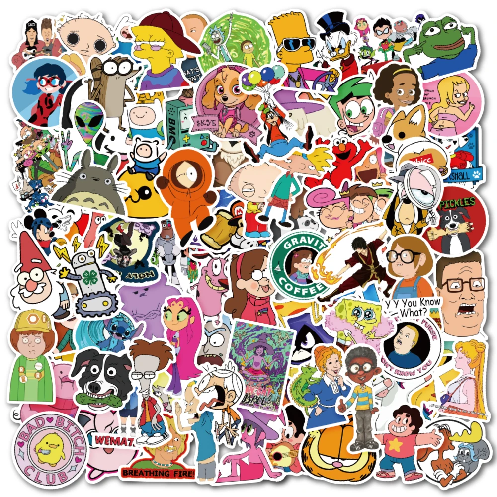 

100 pcs Classic Cartoon Characters Stickers Vinyl Waterproof Stickers for Kids Teens Luggage Laptop Bike Skateboard Supplies