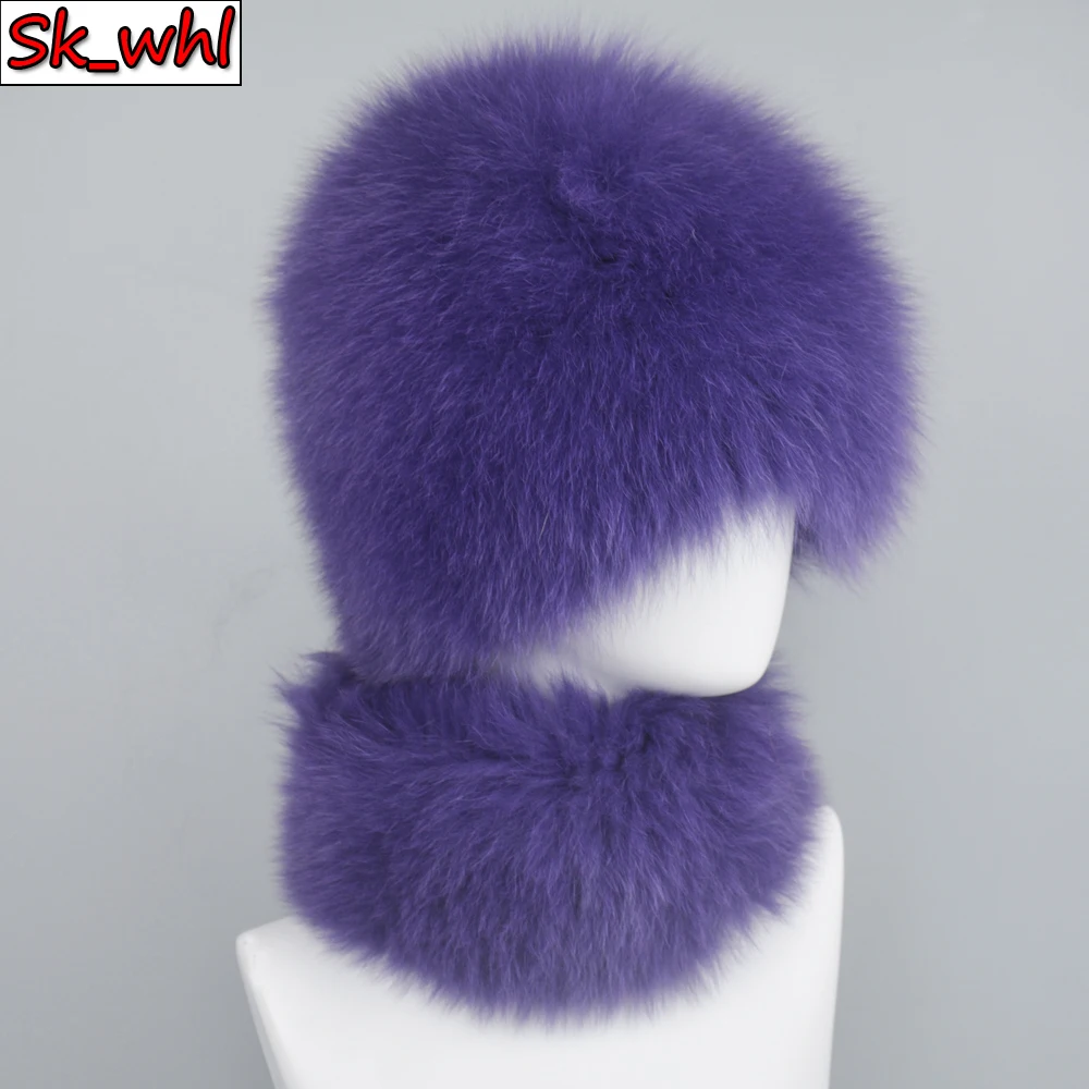 

2021 Hot Sale Winter Soft Warm Women Real Fox Fur Scarf Hat Warm Real Fox Fur Cap Ring Shawl Natural Fox Fur Scarves Hats