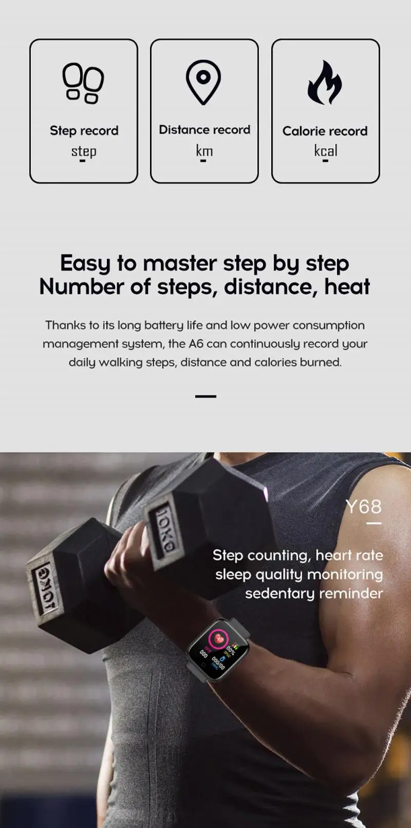 Y68 спортивные Смарт часы водонепроницаемые