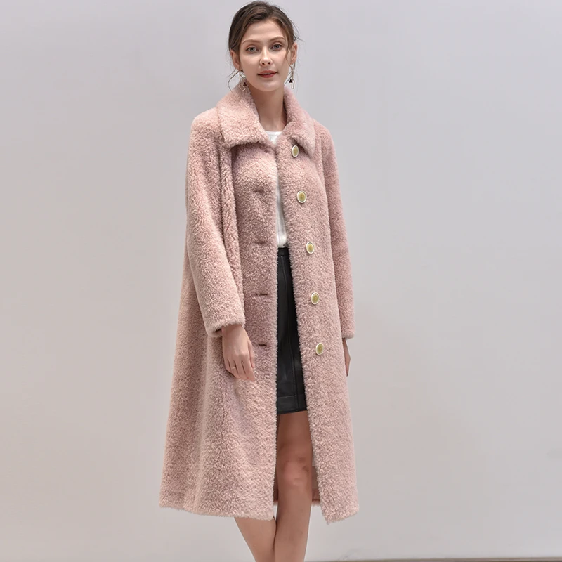 ZHICHU розовая мохнатая Женская шерстяная шуба уличная Осенняя зимняя теплая
