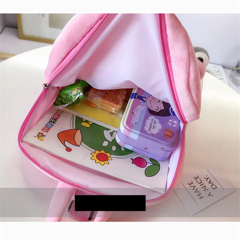 flamingo plush Backpack Children Zipper Schoolbag  for boys girls pink grey  small bags with pulling rope anti -lost bag