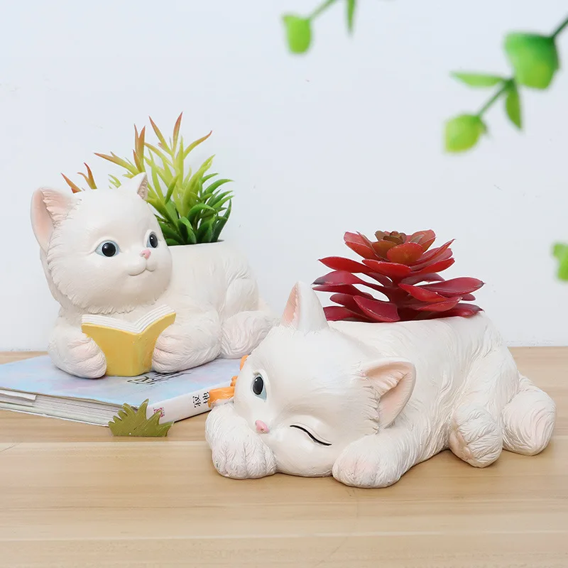 American Simulation Cat resin Potted Plant Creative Storage Cute Cat Desktop Flower Pot Home Garden Decoration Accessories