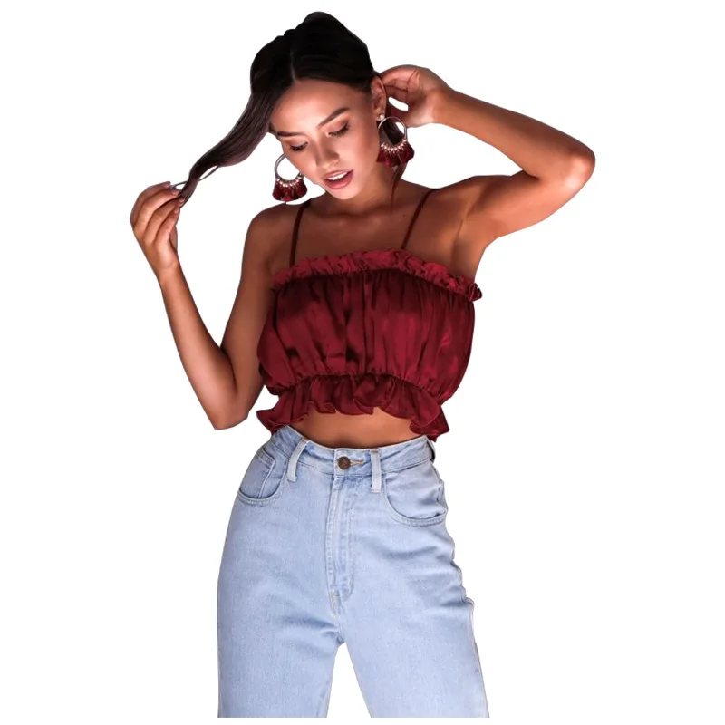 

Europe And America Fashion WOMEN'S Sun-top Versatile Vest-Pleated Tube Top Small Coat Streetwear off Shoulder Revealing Tops