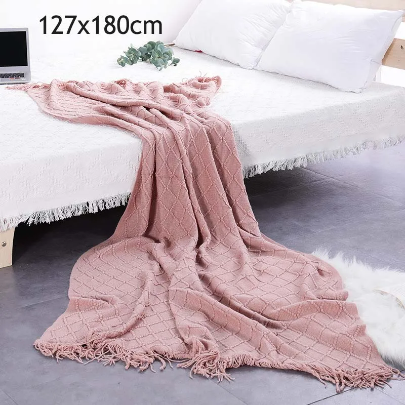 pink 120x200 см искусственная шерсть мягкий плед вязаный плед с кисточкой для кровати диван Элегантный легкий уютный - Цвет: pink