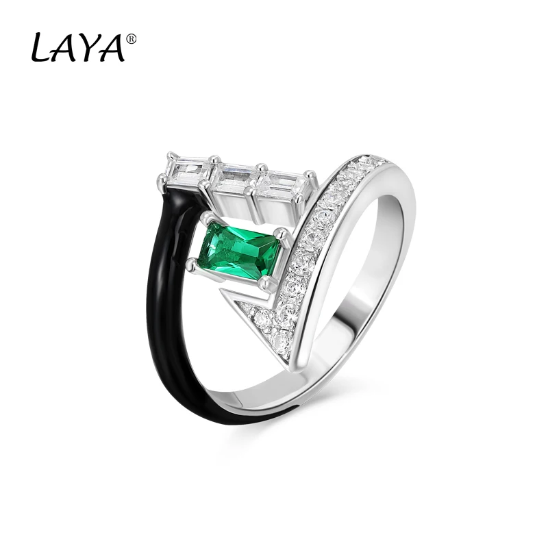 

925 стерлингового серебра высокого качества циркон кольцо женское Синтетический зеленый с украшением в виде кристаллов и черной эмалью в женщин Свадебная вечеринка, ювелирное изделие, подарок