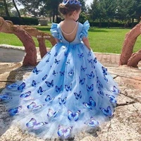 new arrival butter fly ruffles princess flower girl dresses lace birthday pageant communion robe de demoiselle baby party