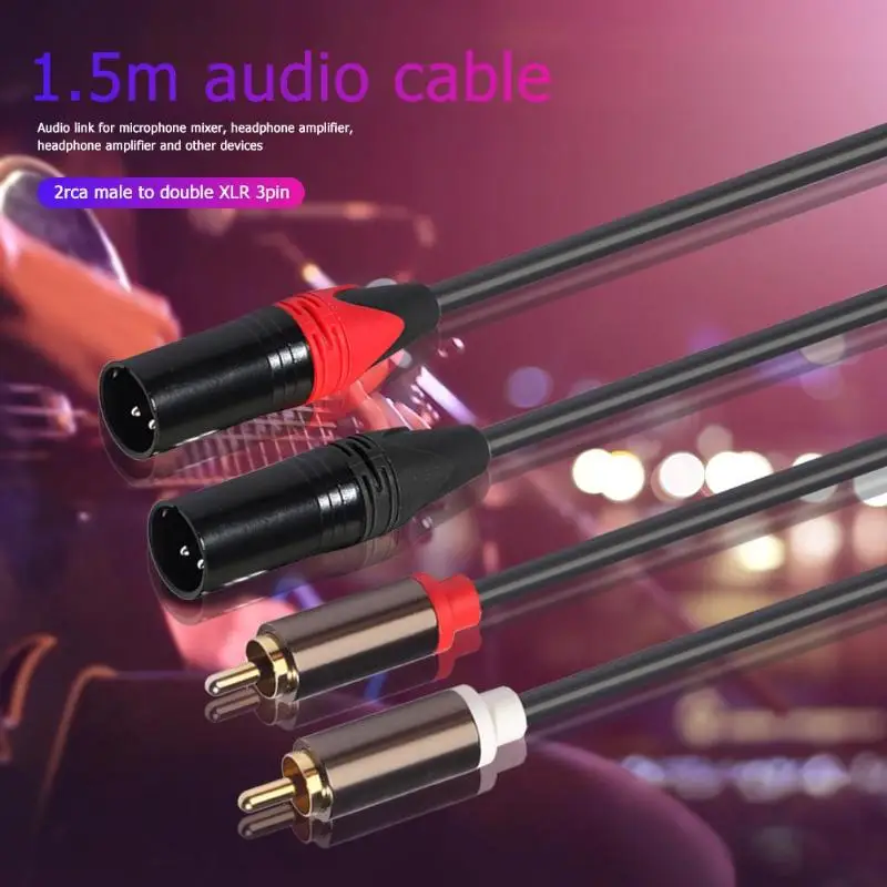 1 5 м аудио кабель 4.9ft двойной RCA штекер на XLR 3pin мужской адаптер Шнур для микрофона