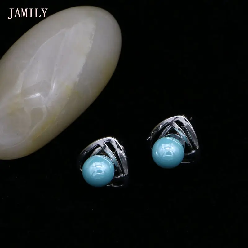 Простые жемчужные Ювелирные наборы синие бусы кулон кольцо ожерелье