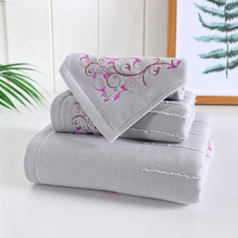 

Cotton Embroidery Bath Towels Set of 3 for Bathroom,Double-Sided Design Soft Absorbent Shower Towel Hand Towel Face Towels Adult