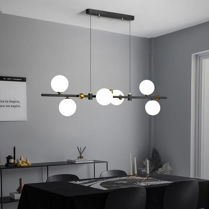 

Nordic Modern LED Chandelier Coffee Shop Dining Room Island Glass Ball Pendant Lamp Restaurant Bar Kitchen Long Hanging Light G9