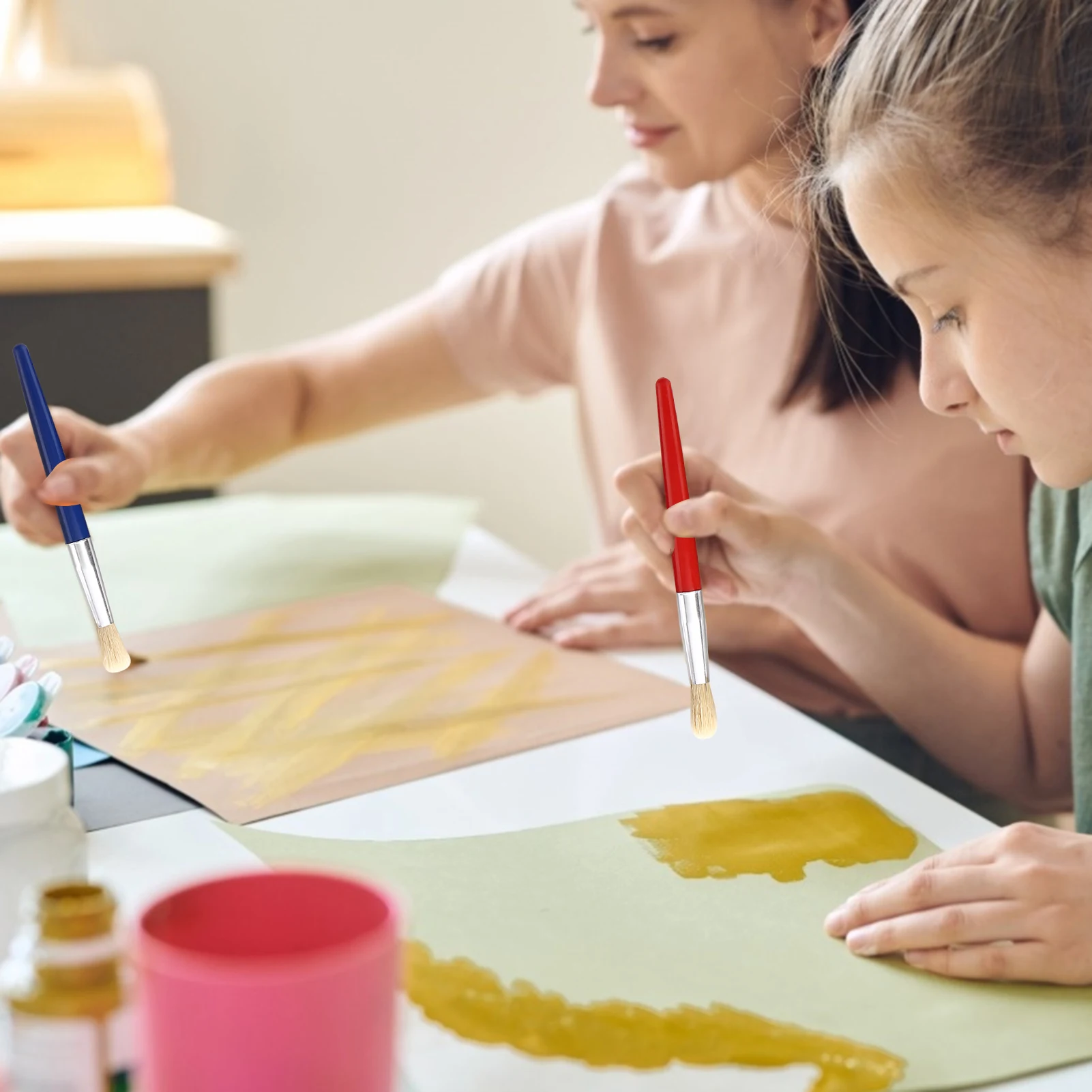 

10pcs Flat Tip Colorful Paint Brushes Set Bristle Hair Chubby Plastic Handle Paintbrush Easy to Clean Art Supplies Gift