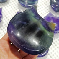 1pc natural purple fluorite crystal carved cat bowl ornament figurine stone cute gifts kitchen supplies