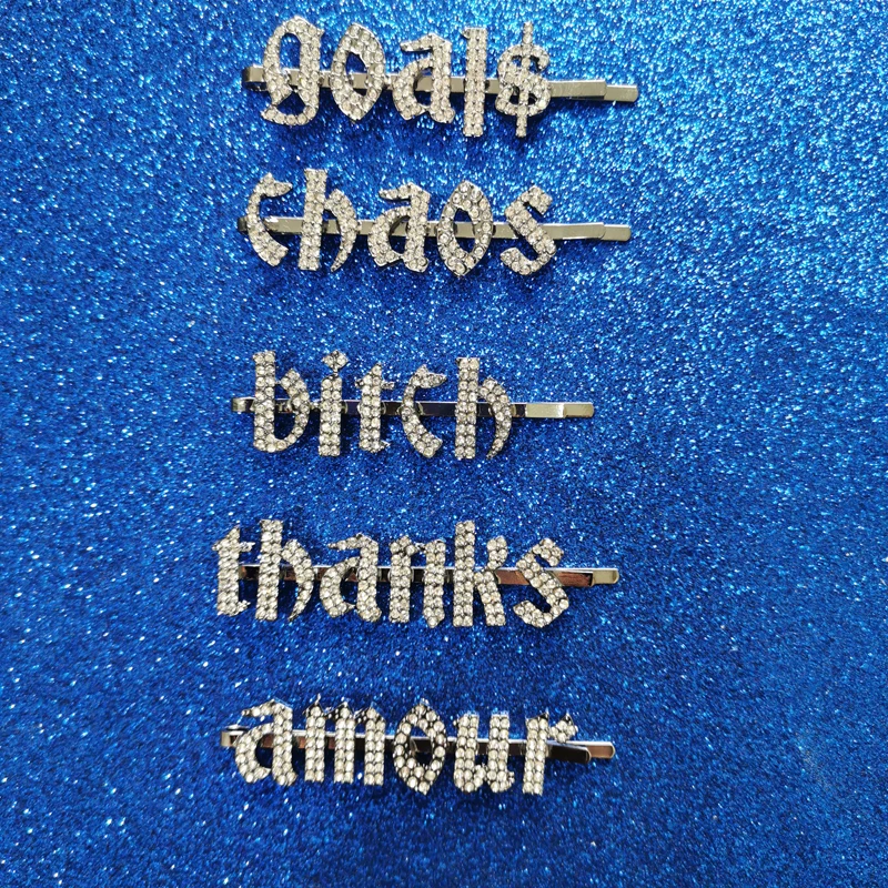 Новое поступление буквы цель $ хаос зажимы для волос оптом слова заколки кристалл