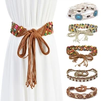women woven belts bohemian folk style wooden bead belts women hand woven clothing accessories with rope wood waist chain