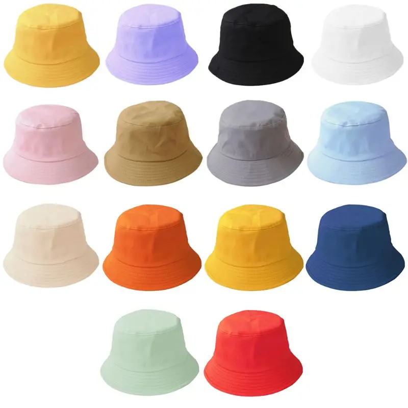 

Korean Adult Kids Summer Foldable Bucket Hat Solid Color Hip Hop Wide Brim Beach UV Protection Round Top Sunscreen Fisherman Cap
